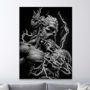 Zeus and Thunderbolt Canvas, God of Thunder Poster, Greek Mythology, Greek Male Art, Canvas Wall Art Print Zeus Lightening Bolt
