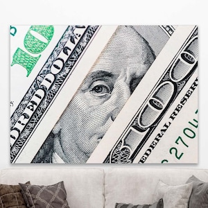 100 Dollar Bill Wall Art, Office Wall Decor Art,Extra Large wall art, Benjamin Franklin Poster, 100 Dollars Poster Canvas, Modern Art Wall