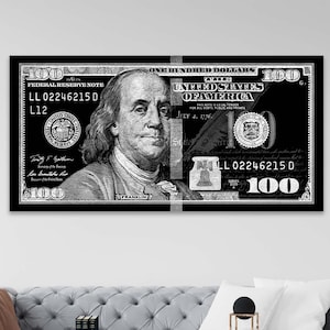 100 Dollar Bill Canvas Print, 100 Dollar Bill Finance Print, Investor Wall Decor, Money Room Decor, Money Print,Extra Large Wall Art, Gift