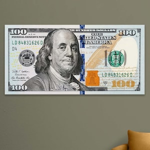 100 Dollar Canvas, Wall Art Original, Benjamin Cash, Original Ben Franklin ,100 Dollars Canvas ,Wall Decor, Gift Idea ,Office Wall Decor,