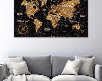 World map wall art, World map poster, Framed world map, World map canvas, Large wall art classroom decor, Living room art