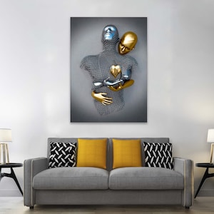 Paar Zahlen Leinwand Poster, Herz Wandkunst, Geschenk für Liebhaber, Umarmendes Paar Poster, Küssende Liebhaber, Liebhaber Silber Gold, Paar Poster