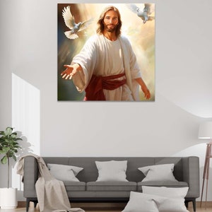 Jesus art, Christian gift, Jesus wall art, Christian wall decor, Jesus christ framed canvas, Catholic wall art, Christian prints