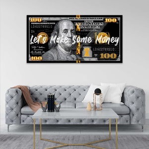 Propgeld, nepgeld, biljet van 100 dollar, echt geld, extra grote muurkunst, wat geld verdienen kantoorposter, cadeau voor collega, canvas mancave