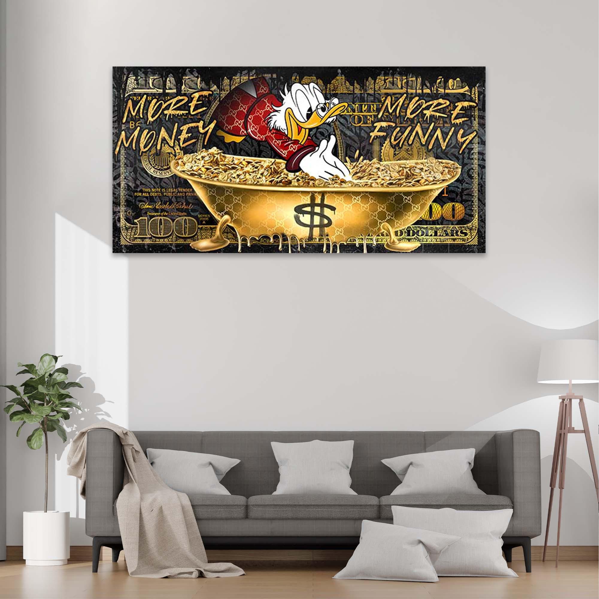 More Money More Funny Money Poster, Rich Duck Canvas, Wealth Creation, Animals with cash, Home decor wall art, Man cave decor, Office Art