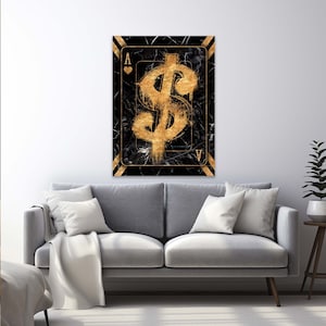 Dinheiro falso, dinheiro falso, arte de parede extra grande, pôster de escritório, impressão em tela de cifrão, presente para amigo, tela de decoração de cifrão, impressão de parede de dólar