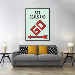 Set Goals Monopoly Poster, Motivation Wall Art,Inspirational quotes Canvas, Extra Large Wall Art, Office decor, Office artwork Gift for Boss