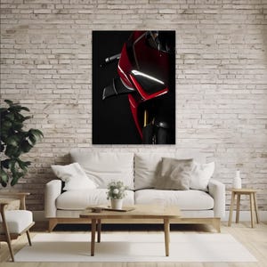 Arte de parede de superbike vermelha, impressão em tela de motocicleta moderna, pôster de motocicleta inspirado na Ducati, decoração de parede de moto esportiva para garagem