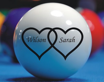 Two Heart Design Engraved Cue Ball, Billiards Cue Ball, Valentine's day gift, Couple Gift, Anniversary Gift, Gift For Hi Personalized Ball