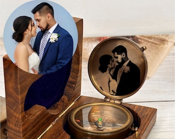 Engraving Photo Compass, Brass Working Compass, Husband Gift, Custom Photo Engraved Compass, Anniversary Gift, Wedding Gift, Gift for Couple