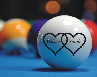 Two Heart Design Engraved Cue Ball, Billiards Cue Ball, Valentine's day gift, Couple Gift, Anniversary Gift, Gift For Hi Personalized Ball