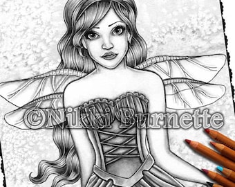 Adult Coloring Page - Grayscale Coloring Page Pack - Printable Coloring Page - Digital Download - Fantasy Art - BRINLEY - Nikki Burnette