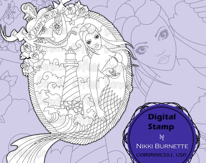 Digital Stamp - Printable Coloring Page - Fantasy Art - Mermaid Tattoo ...