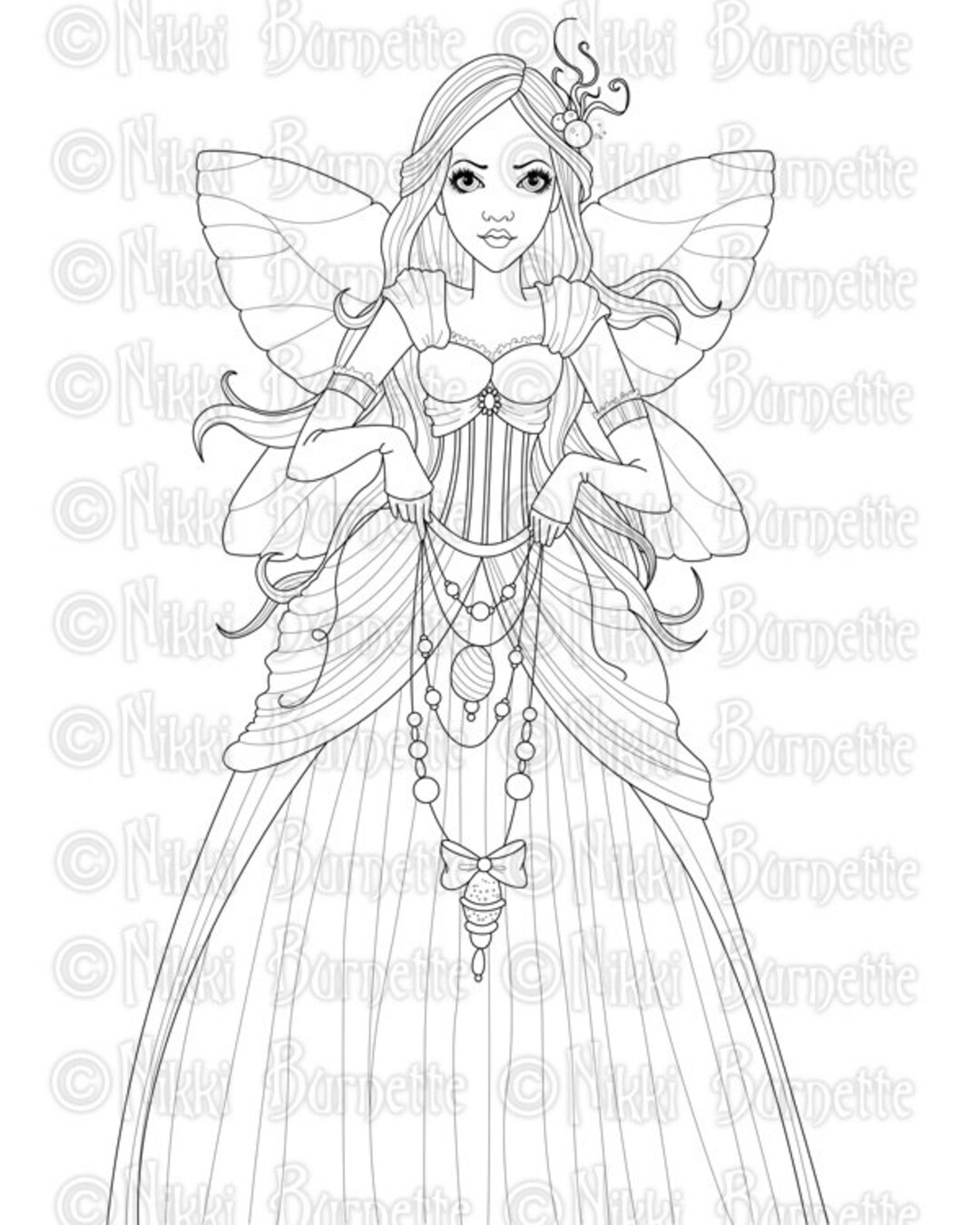 Digital Stamp Printable Coloring Page Fantasy Art Fairy Stamp With or