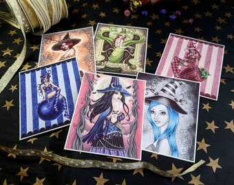 Witch Sticker Set - Fantasy, Gothic, Halloween - Includes 6 Stickers - 3"x3.75" | Journal Stickers | Planner Stickers | Scrapbooking Supply