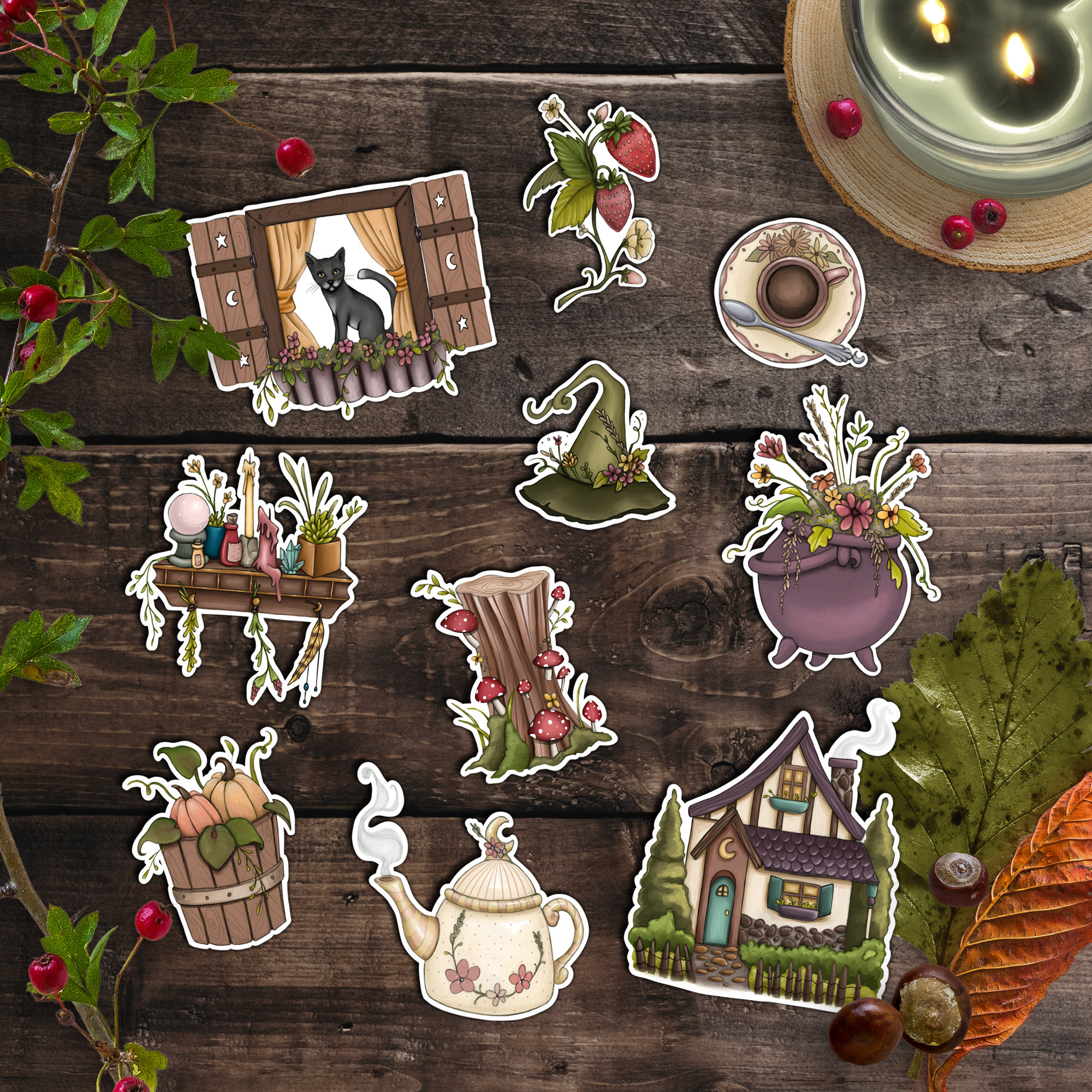 Cottage Witch Sticker Set - Cottagecore Aesthetic - Includes 10 Stickers -  Journal Stickers | Planner Stickers | Scrapbooking Supply