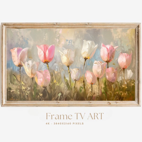 Frame Tv Art printanier | Fichier d'art floral doux en téléchargement numérique | Décoration de Pâques tulipe pour cadre TV