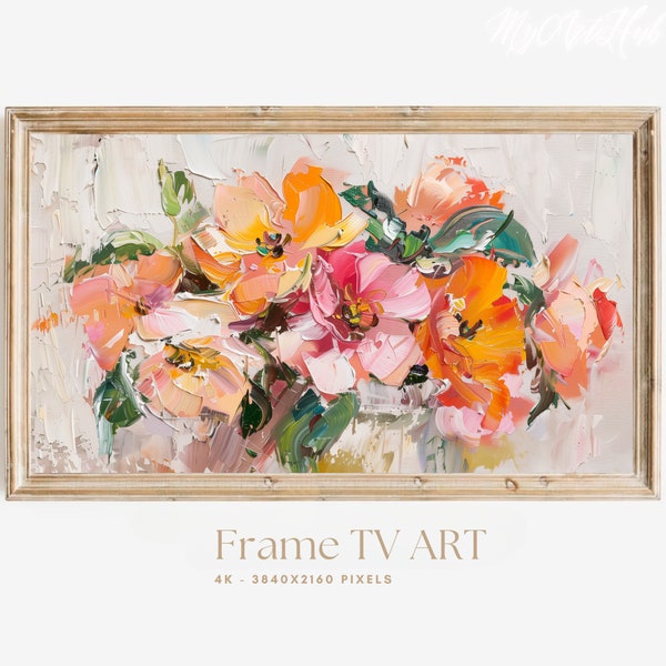 Frame Tv Spring Art | Vibrant Blossom Array - Expressive Floral Impasto Art for Frame TV l Dynamic Petal Digital Art