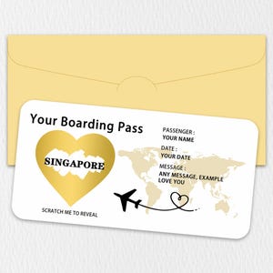Carta d'imbarco a sorpresa con gratta e vinci, carta d'imbarco personalizzata con gratta e vinci, destinazione per le vacanze a sorpresa, biglietto a sorpresa per le vacanze