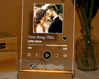 Custom Music Plaque With LED Stand, Personalised Music Plaque, Acrylic A5 Size, Any Photo, Any Song, Photo and Music Gift