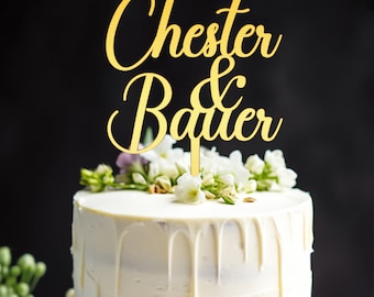 Custom Name Wedding Cake Toppers, Gold Cake Topper for Wedding, Rustic Personalized Wedding Cake Topper, Anniversary Cake Toppers
