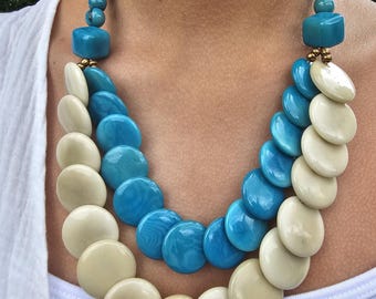 Ecuadorian Blue Ivory Tagua Jewellery Set | Necklace & Earrings | Unique, Eco-Friendly, Sustainable, Elegant, and Vibrantly Colourful