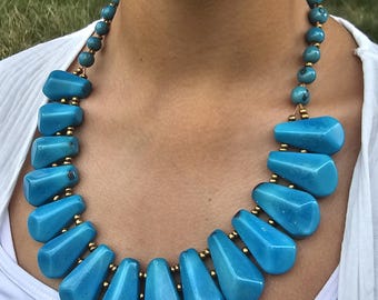 Ecuadorian Blue Tagua Jewellery Set | Necklace & Earrings | Unique, Eco-Friendly, Sustainable, Elegant, and Vibrantly Colourful
