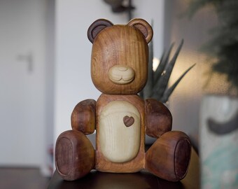 SCULPTURE EN BOIS Ours en peluche