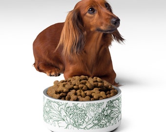 Forest Green Floral Modern Pet bowl