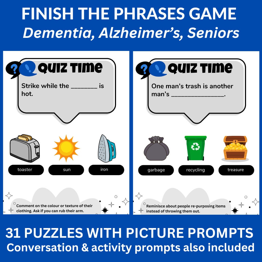 Dementia Activity Finish the Phrase Game for Seniors (PDF) Etsy