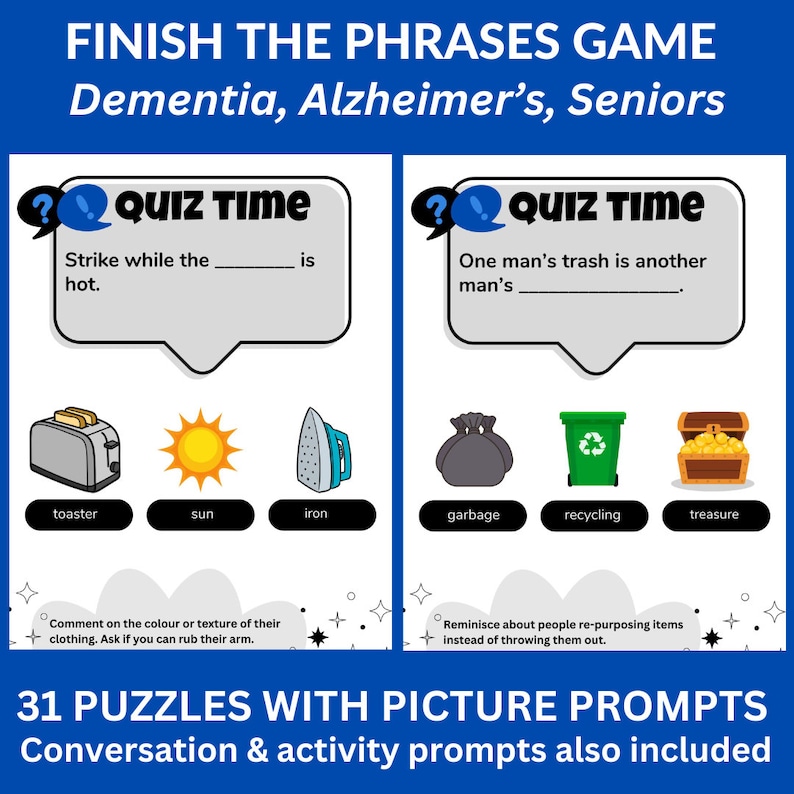 Dementia Activity Finish the Phrase Game for Seniors (PDF) Etsy