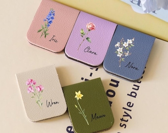 Personalized Birth Flower Bookmark, Leather Magnetic Bookmark, Name Bookmark for Bridesmaid, Book Lover Birthday Gift Book Accessory for Her