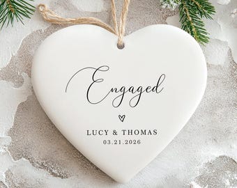 Personalized Engaged Ornament, Custom Ceramic Keepsake, Engaged Couple Gift