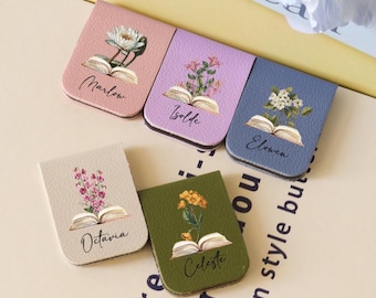 Personalized Magnetic Leather Bookmark, Custom Name Floral Book Lover Gift, Teacher Appreciation Gift, Reading Accessory, Book Club, Wedding