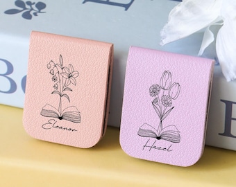 Custom Birth Month Flower Bookmark, Floral Magnetic Leather Bookmark, Minimalist Floral Bookmark, Birthflower Bookmark, Book Lover Gifts