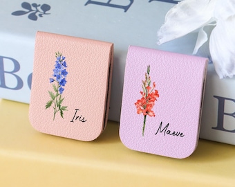 Personalized Birth Flower Bookmark, Leather Magnetic Bookmark, Name Bookmark for Bridesmaid, Book Lover Birthday Gift Book Accessory for Her