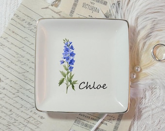 Personalized Jewelry Dish,Birth Watercolor Flower Ring Dish,Bridesmaid Gifts,Birth Month Trinket Dish,bridesmaid proposal,Gift for mom