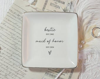 Personalized Bridesmaid Jewelry Tray, Custom Ceramic Dish, Couples Gift, Bridal Shower Gift, Maid of Honor Gift, Engagement Gift for Bride