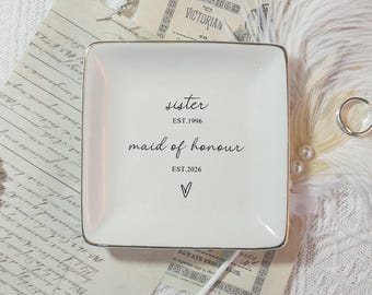 Bandeja de joyería personalizada para dama de honor, plato de cerámica personalizado, regalo para parejas, regalo para despedida de soltera, regalo para dama de honor, regalo de compromiso para la novia