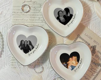 Personalized Heart Photo Trinket Dish: Custom Jewelry Ring Holder, Bridesmaid Gift