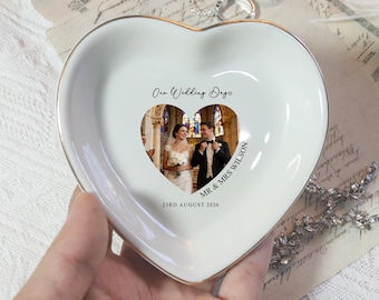 Personalized Wedding Photo Jewelry Dish, Bride Jewelry Tray, Custom Ring Ceramic Dish with Picture,Anniversary Gift,Couple Gift,Wedding Gift