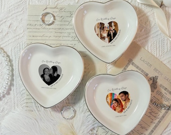 Personalized Wedding Photo Jewelry Dish, Bride Jewelry Tray, Custom Ring Ceramic Dish with Picture,Anniversary Gift,Couple Gift,Wedding Gift