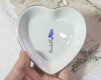 Personalized Birth Flower Ring Dish Flower Ring Dish, Jewelry Holder Dish Birthday Gift, Jewelry Storage, Wedding Gift, Mother's Day gift