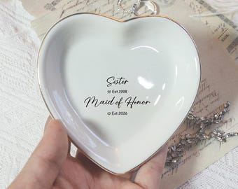 Personalized Bridesmaid Jewelry Tray, Custom Ceramic Dish, Maid of Honor Gift, Couples Gift, Bridal Shower Gift, Personalized Gift for Bride