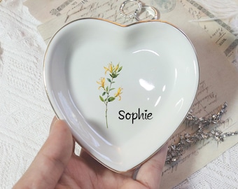 Personalized Jewelry Dish,Birth Watercolor Flower Ring Dish,Bridesmaid Gifts,Birth Month Trinket Dish,bridesmaid proposal,Gift for mom
