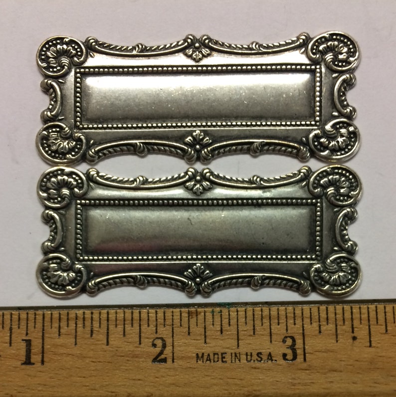 Silver Victorian design Medallion Sterling plated, Rectangle silver stamping Vintage stamping Silver Victorian Stamping rectangle shape
