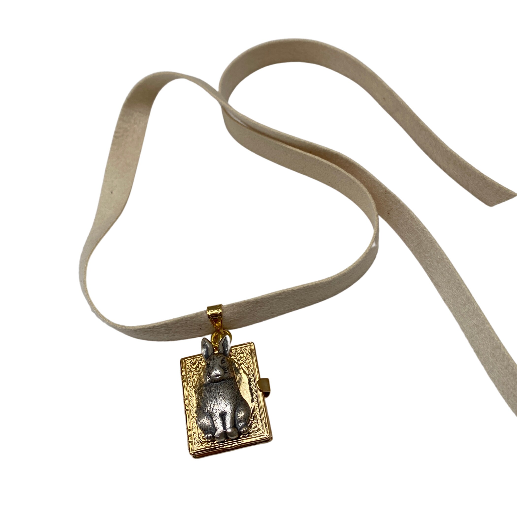 Locket Necklace Gold Locket Silver Bunny Antique White Etsy