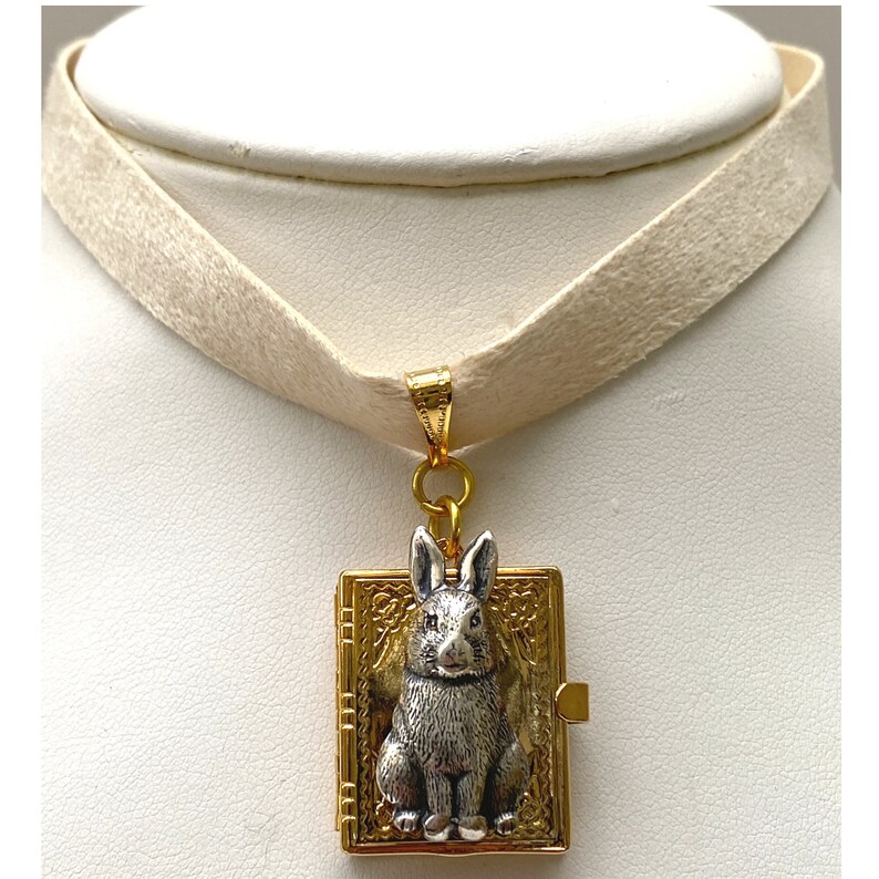 Locket Necklace Gold Locket Silver Bunny Antique White Etsy