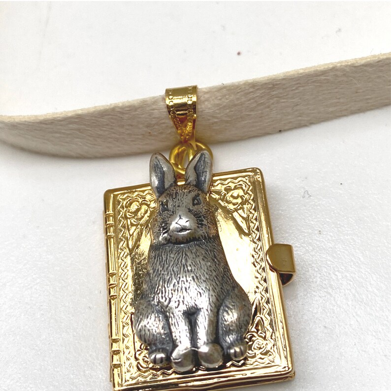 Locket Necklace Gold Locket Silver Bunny Antique White Etsy