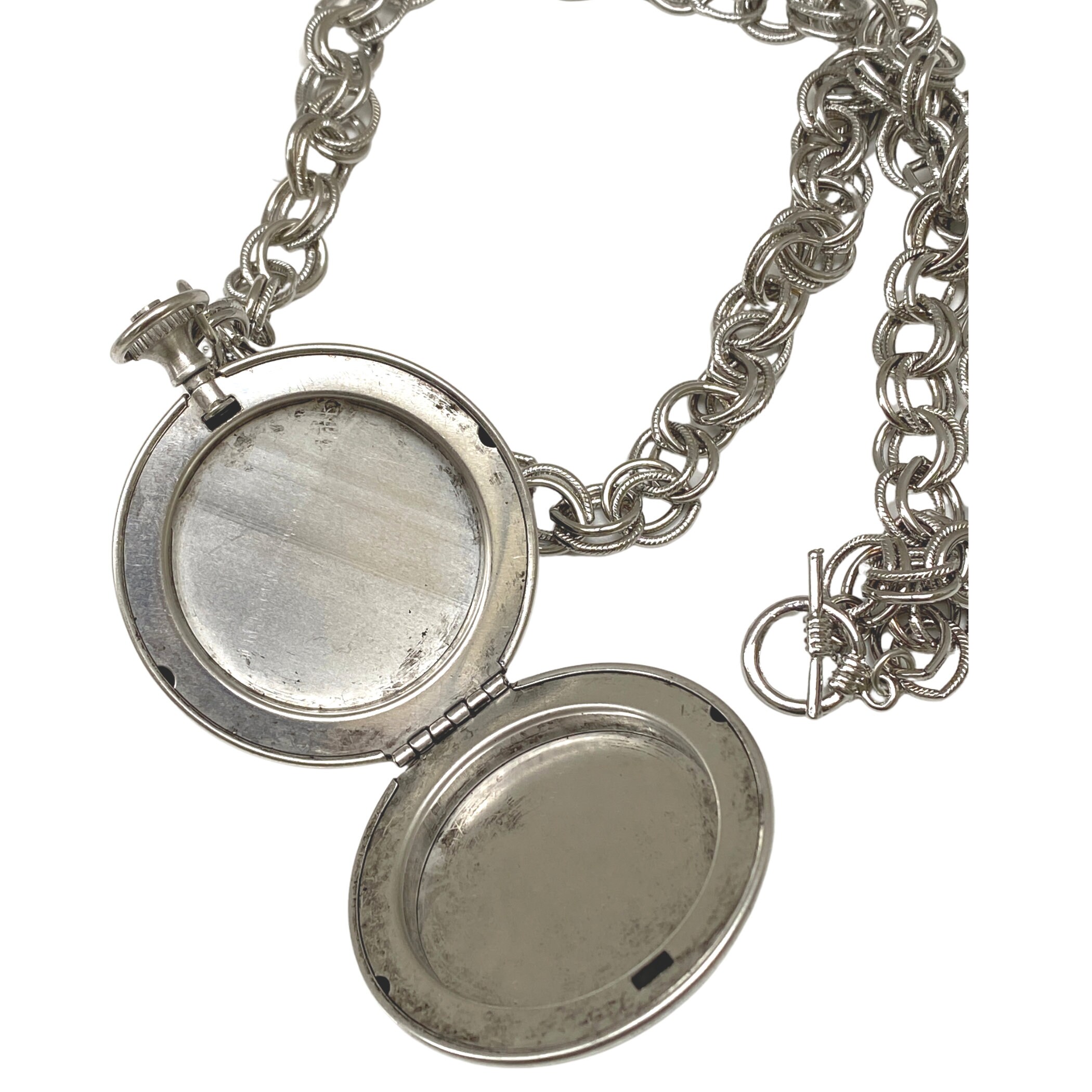 Locket Necklace Pocket Watch Necklace Vintage Silver Etsy